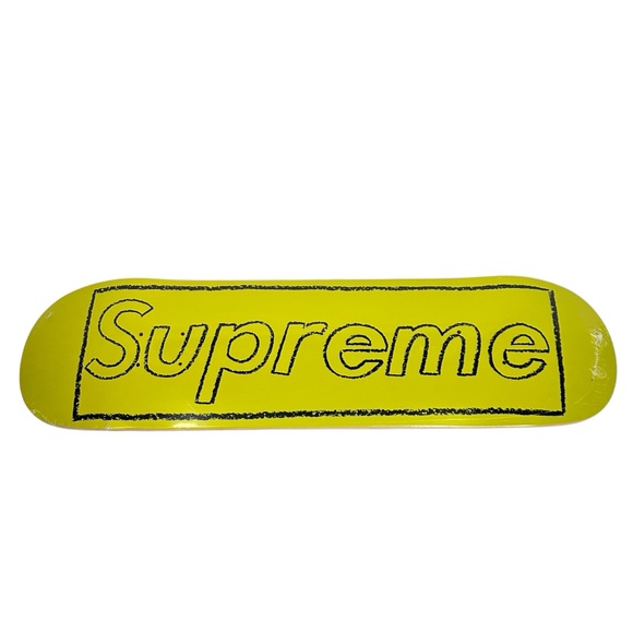 Supreme KAWS Chalk Logo Skateboard Deck New Bright Yellow - Picture 1 of 4